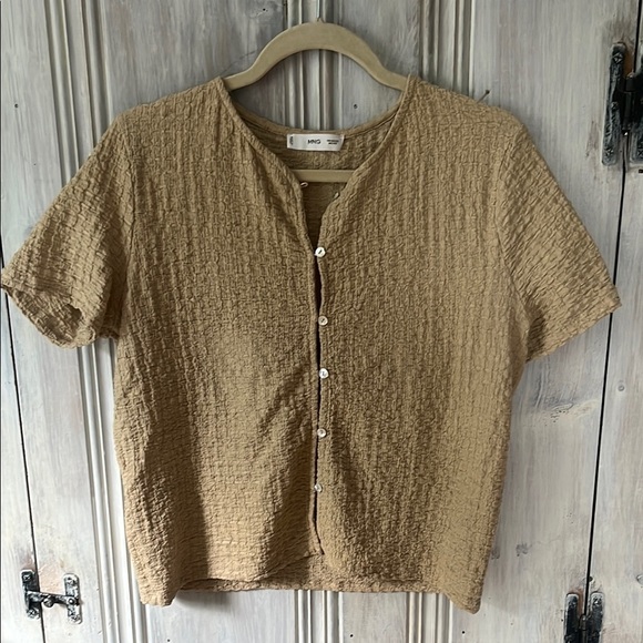 MANGO MNG Tan Textured Button-Up Shirt XXL neutral minimalist capsule wardrobe - Picture 1 of 7